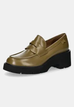 Camper mocasini de piele Milah femei, culoarea verde, cu toc plat, K201425-026 imagine