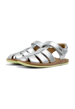 Camper sandale din piele pentru copii culoarea argintiu imagine