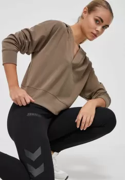 Casall bluza femei, culoarea maro, cu gluga, neted imagine