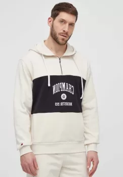 Champion bluza barbati, culoarea bej, cu gluga, cu imprimeu, 219851 imagine