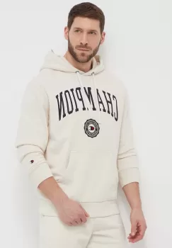 Champion bluza barbati, culoarea bej, cu gluga, cu imprimeu imagine