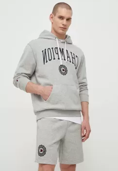 Champion bluza barbati, culoarea gri, cu gluga, cu imprimeu imagine