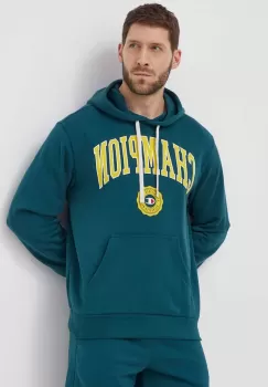 Champion bluza barbati, culoarea verde, cu gluga, cu imprimeu imagine