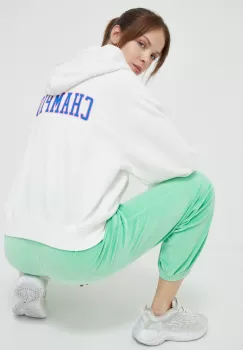 Champion bluza femei, culoarea alb, cu gluga, cu imprimeu imagine