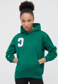 Champion bluza femei, culoarea verde, cu gluga, cu imprimeu imagine