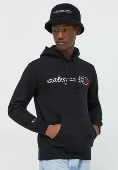 Champion hanorac de bumbac barbati, culoarea negru, cu gluga, cu imprimeu imagine