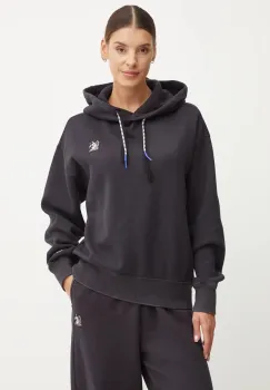 Champion hanorac de bumbac femei, culoarea negru, cu gluga, neted, 117441 imagine