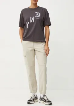 Champion pantaloni de bumbac culoarea gri, fason cargo, high waist, 117448 imagine