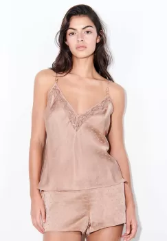 Chantelle X pantaloni scurti de pijama de matase culoarea bej, satin imagine