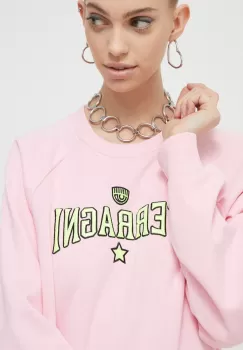 Chiara Ferragni bluza femei, culoarea roz, cu imprimeu imagine