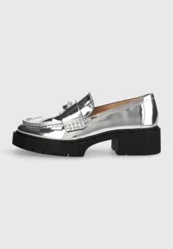Coach mocasini de piele Leah femei, culoarea argintiu, cu toc plat, CM753 imagine