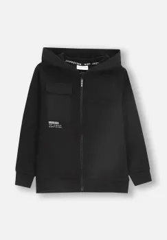 Coccodrillo bluza copii culoarea negru, cu gluga, neted, WORLD OF PIXEL BOY KIDS imagine