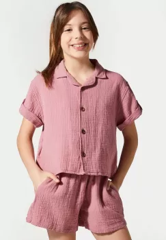 Coccodrillo camasa de bumbac pentru copii culoarea roz imagine