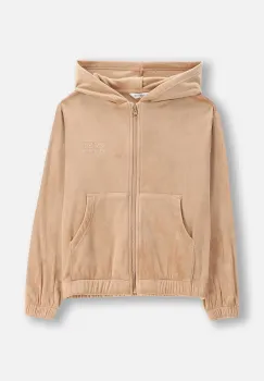 Coccodrillo hanorac de bumbac pentru copii culoarea bej, cu gluga, uni, WINTER COSY GRIL JUNIOR imagine