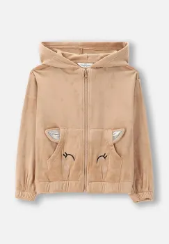 Coccodrillo hanorac de bumbac pentru copii culoarea bej, cu gluga, uni, WINTER COSY GRIL KIDS imagine