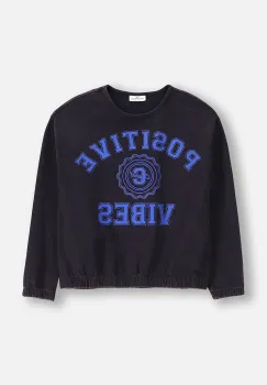 Coccodrillo hanorac de bumbac pentru copii culoarea bleumarin, cu imprimeu, ACADEMY GIRL JUNIOR imagine