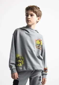 Coccodrillo hanorac de bumbac pentru copii culoarea gri, cu gluga, cu imprimeu, SPORTS BOY JUNIOR imagine
