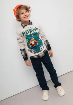 Coccodrillo hanorac de bumbac pentru copii culoarea gri, cu model, YETI BOY KIDS imagine