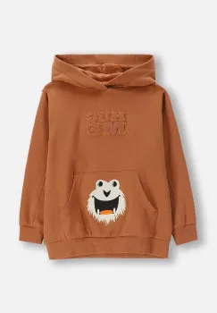 Coccodrillo hanorac de bumbac pentru copii culoarea maro, cu gluga, cu imprimeu, YETI BOY KIDS imagine