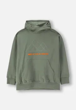 Coccodrillo hanorac de bumbac pentru copii culoarea verde, uni, YETI BOY JUNIOR imagine