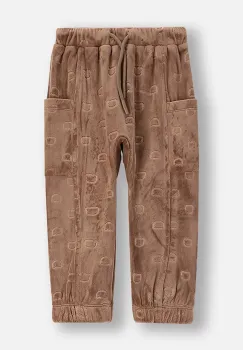 Coccodrillo pantaloni de trening din velur pentru copii culoarea maro, cu imprimeu, FOREST FRIENDS BOY NEWBORN imagine