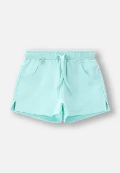 Coccodrillo pantaloni scurti copii culoarea turcoaz, uni, talie reglabila, INSIDE OCEAN GIRL KIDS imagine