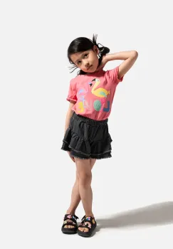 Coccodrillo pantaloni scurti culoarea negru, talie reglabila, TROPICAL STORY GIRL KIDS imagine