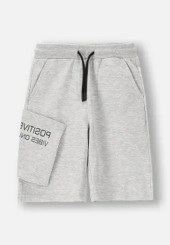 Coccodrillo pantaloni scurti din bumbac pentru copii culoarea gri, talie reglabila, EVERYDAY BOY imagine
