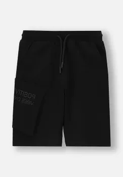 Coccodrillo pantaloni scurti din bumbac pentru copii culoarea negru, talie reglabila, EVERYDAY BOY imagine