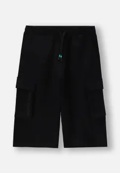 Coccodrillo pantaloni scurti din bumbac pentru copii culoarea negru, talie reglabila, TROPICAL STORY BOY JUNIOR imagine