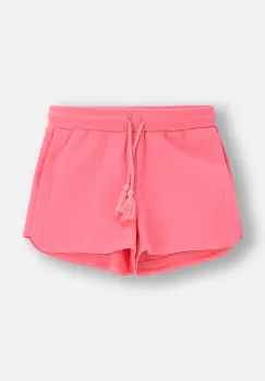 Coccodrillo pantaloni scurti din bumbac pentru copii culoarea roz, uni, TROPICAL STORY GIRL KIDS imagine