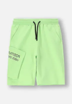 Coccodrillo pantaloni scurti din bumbac pentru copii culoarea verde, talie reglabila, EVERYDAY BOY imagine