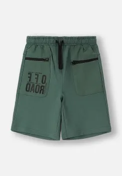 Coccodrillo pantaloni scurti din bumbac pentru copii culoarea verde, talie reglabila, WILD SAFARI BOY JUNIOR imagine