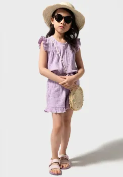 Coccodrillo pantaloni scurti din bumbac pentru copii culoarea violet, uni, talie reglabila, INSIDE OCEAN GIRL KIDS imagine