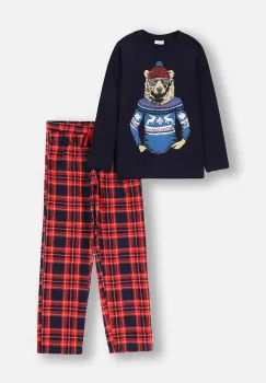 Coccodrillo pijamale de bumbac pentru copii culoarea bleumarin, cu imprimeu, PYJAMAS imagine