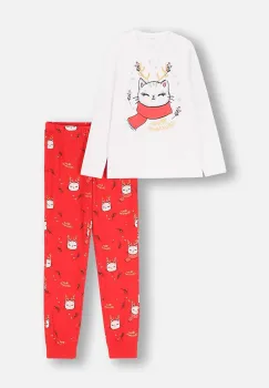Coccodrillo pijamale de bumbac pentru copii culoarea rosu, modelator, MERRY XMAS imagine
