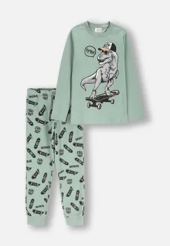 Coccodrillo pijamale de bumbac pentru copii culoarea verde, modelator, PYJAMAS imagine