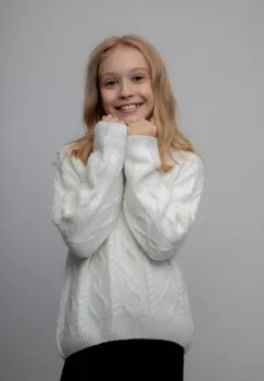 Coccodrillo pulover pentru copii din amestec de lana culoarea bej, WINTER COSY GRIL JUNIOR imagine