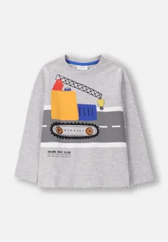 Coccodrillo tricou cu maneca lunga din bumbac pentru copii culoarea gri, cu imprimeu, CITY BUILDER BOY KIDS imagine