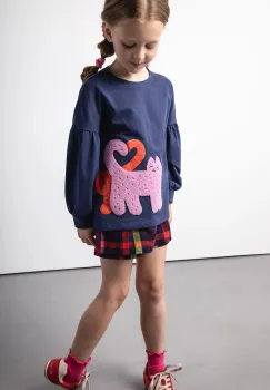 Coccodrillo tricou cu maneca lunga pentru copii, din bumbac culoarea bleumarin, ACADEMY GIRL KIDS imagine