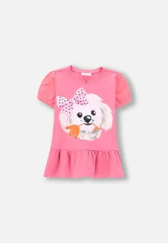 Coccodrillo tricou culoarea roz, FLOWER PARADISE GIRL KIDS imagine