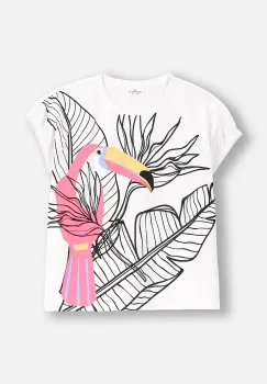 Coccodrillo tricou de bumbac pentru copii culoarea alb, TROPICAL STORY GIRL JUNIOR imagine