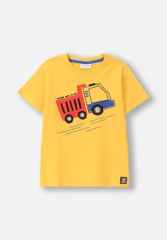 Coccodrillo tricou de bumbac pentru copii culoarea galben, cu imprimeu, CITY BUILDER BOY KIDS imagine