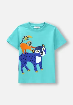 Coccodrillo tricou din bumbac culoarea turcoaz, cu imprimeu, TROPICAL STORY BOY KIDS imagine