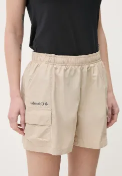 Columbia pantaloni scurti outdoor Sandier culoarea bej, uni, high waist, 2114831 imagine