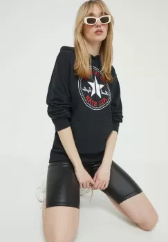 Converse bluza culoarea negru, cu gluga, cu imprimeu imagine