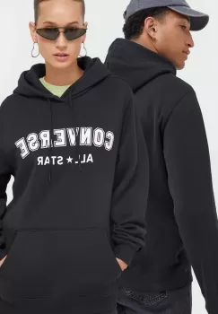 Converse bluza culoarea negru, cu gluga, cu imprimeu imagine