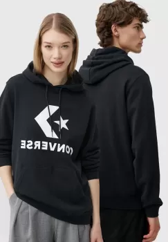 Converse bluza culoarea negru, cu gluga, cu imprimeu imagine