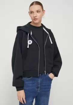 Converse bluza femei, culoarea negru, cu gluga, cu imprimeu imagine