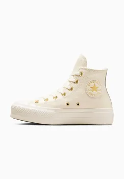 Converse tenisi de piele Chuck Taylor All Star Lift femei, culoarea alb, A12764C imagine